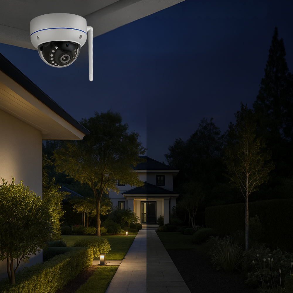 Cámara domo de vigilancia exterior UHD 5MP con detección IA – Tuya