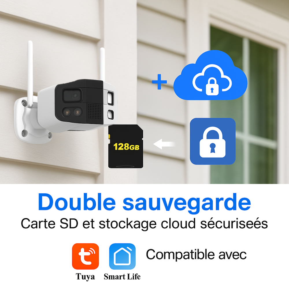 Cámara de Vigilancia Exterior WiFi 4K Gran Angular 180° con IA Tuya