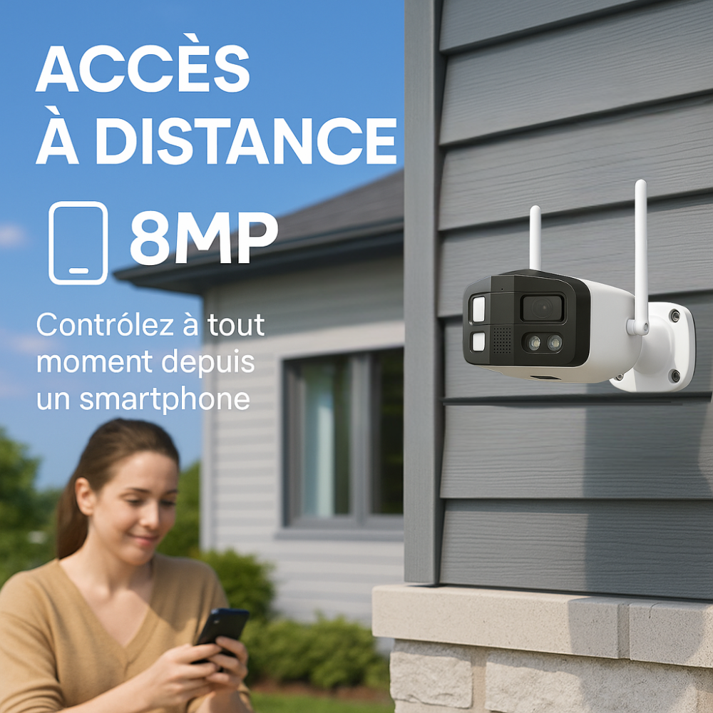 Cámara de Vigilancia Exterior WiFi 4K Gran Angular 180° con IA Tuya