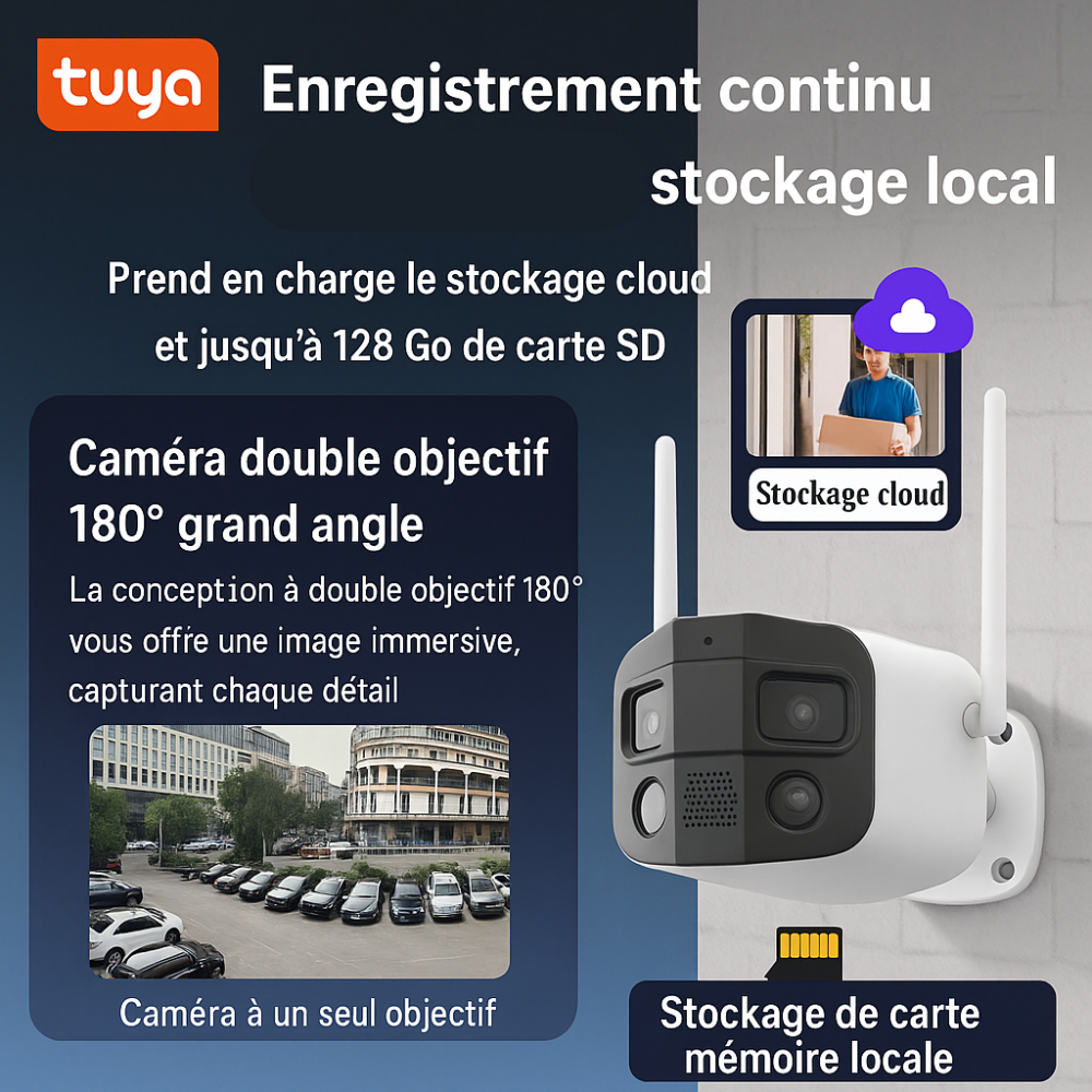 Cámara de Vigilancia Exterior WiFi 4K Gran Angular 180° con IA Tuya