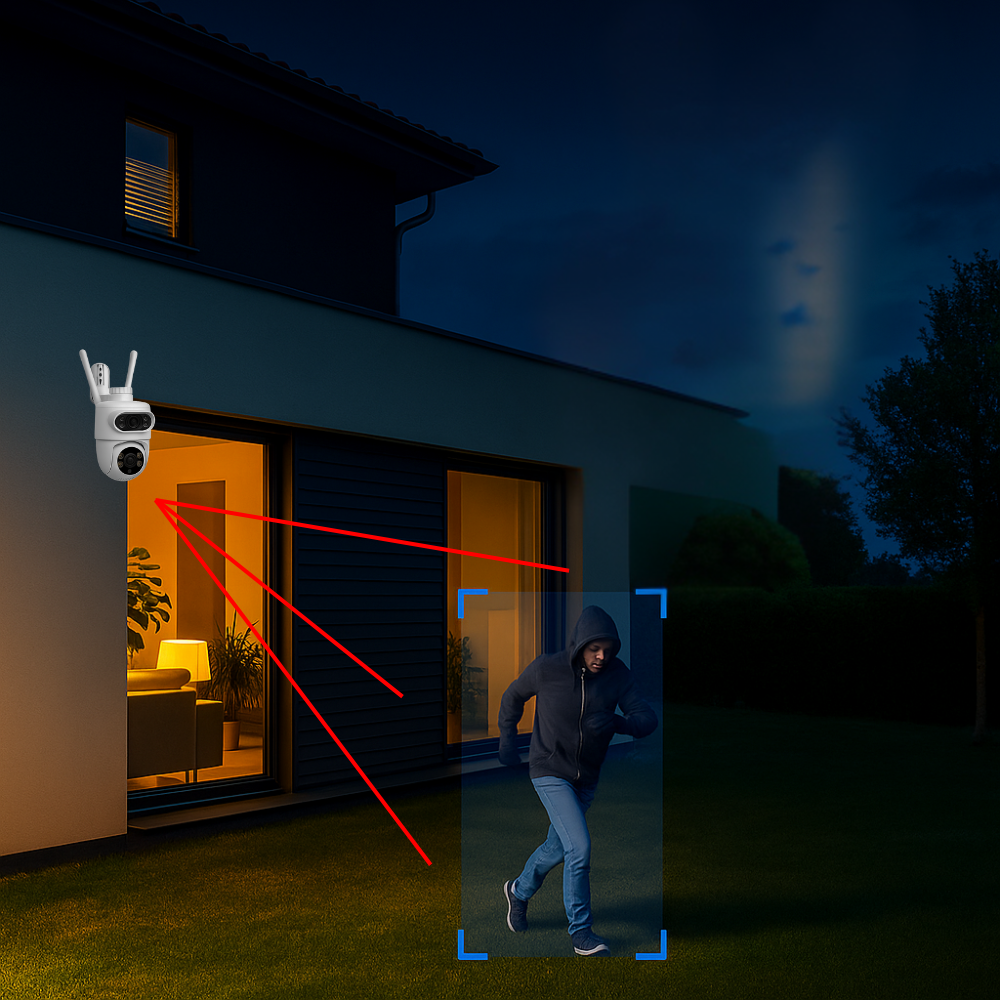 Cámara de Vigilancia Exterior WiFi 4K PTZ con Doble Lente y Visión Nocturna