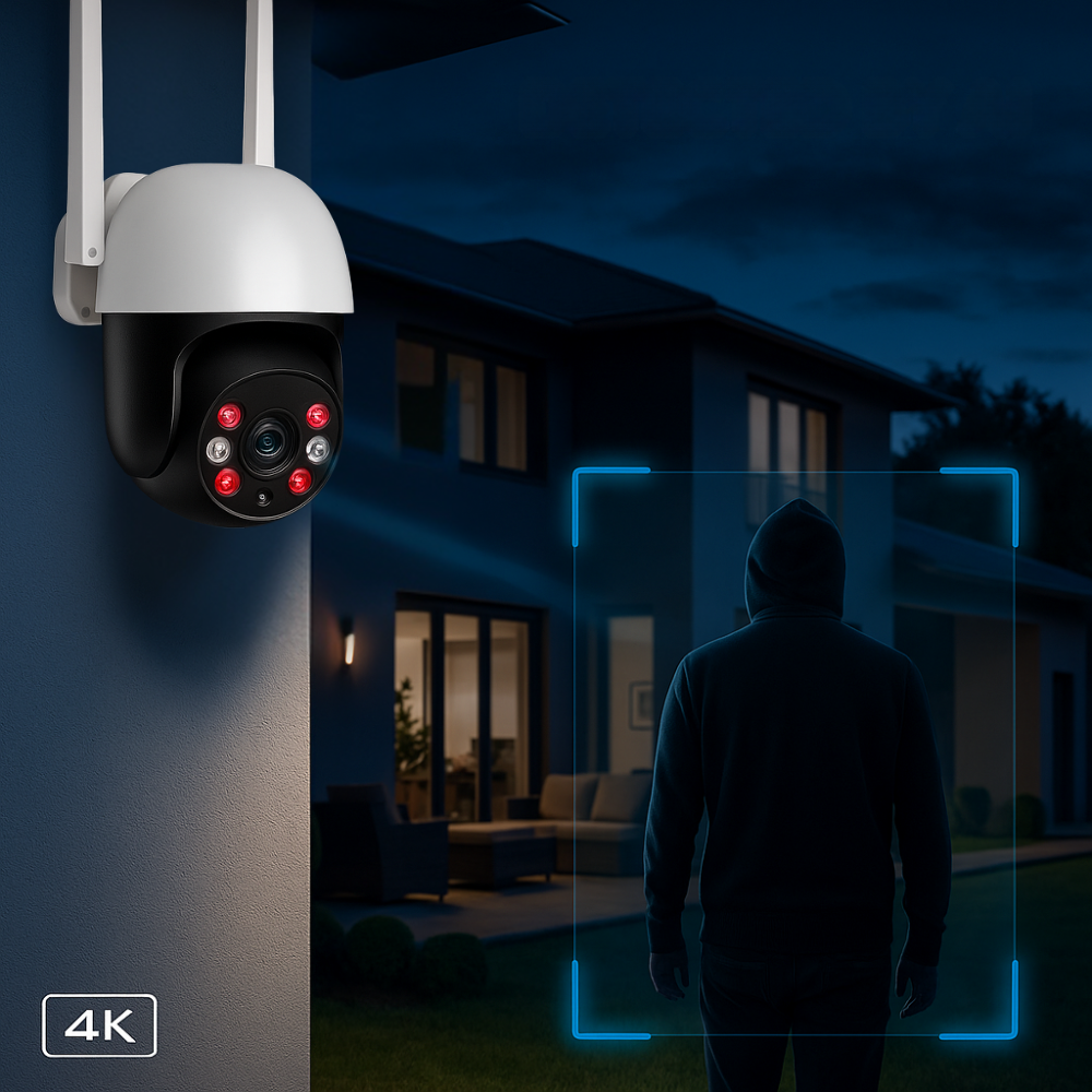 Cámara de Vigilancia Exterior WiFi 4K con Detección IA y Visión Nocturna