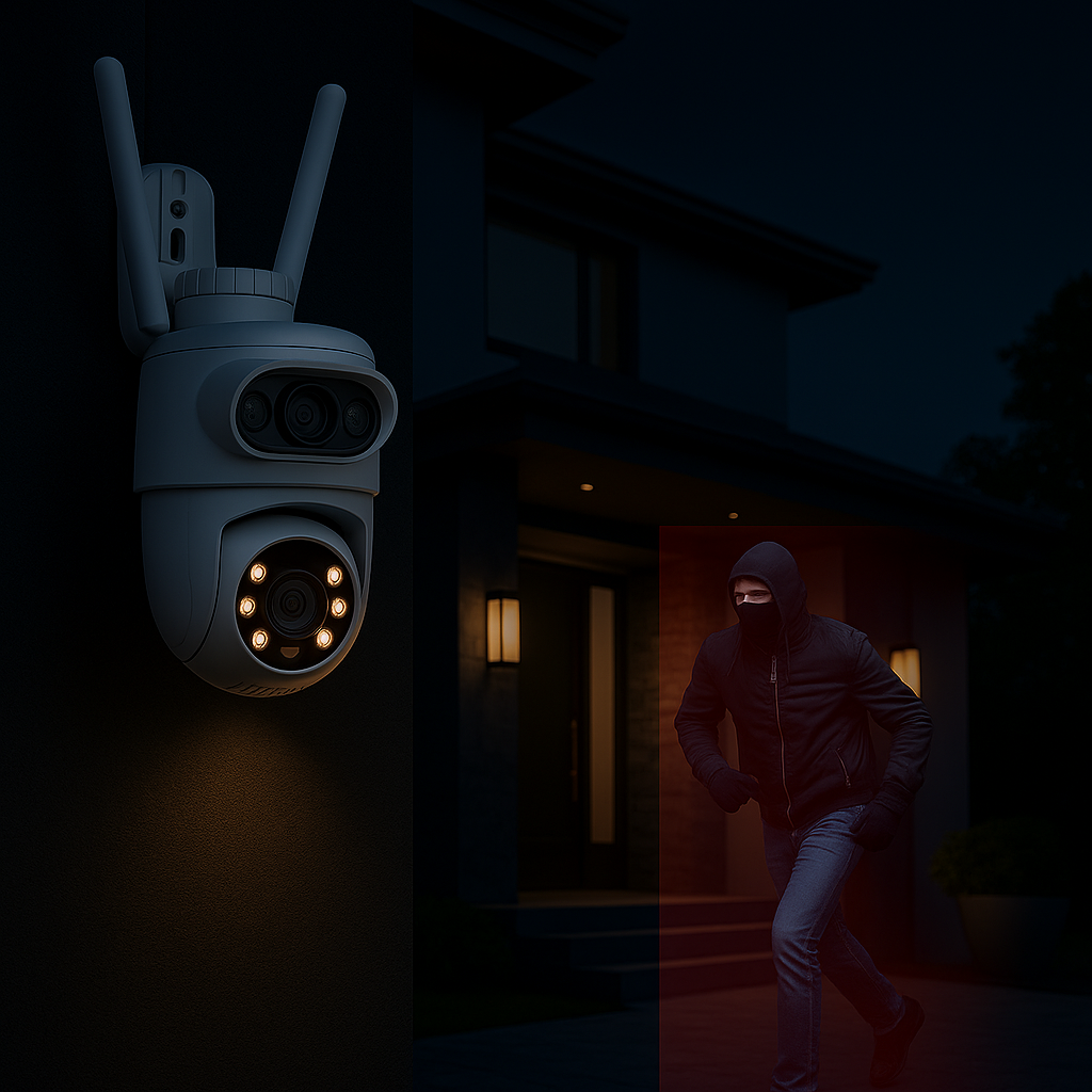 Cámara de Vigilancia Exterior WiFi 4K PTZ con Doble Lente y Visión Nocturna