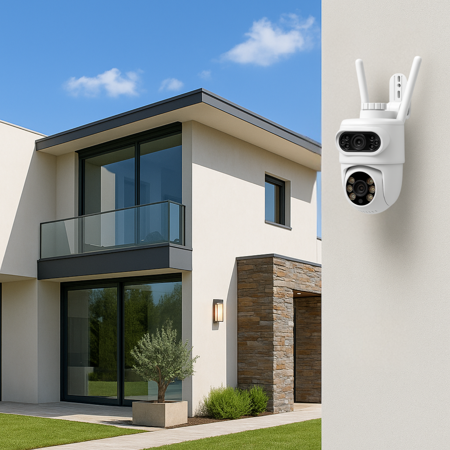 Cámara de Vigilancia Exterior WiFi 4K PTZ con Doble Lente y Visión Nocturna